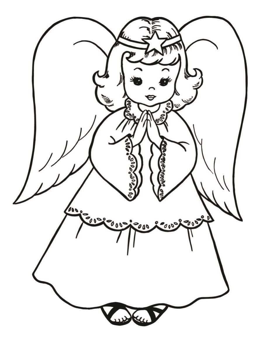 Little angel praying coloring page