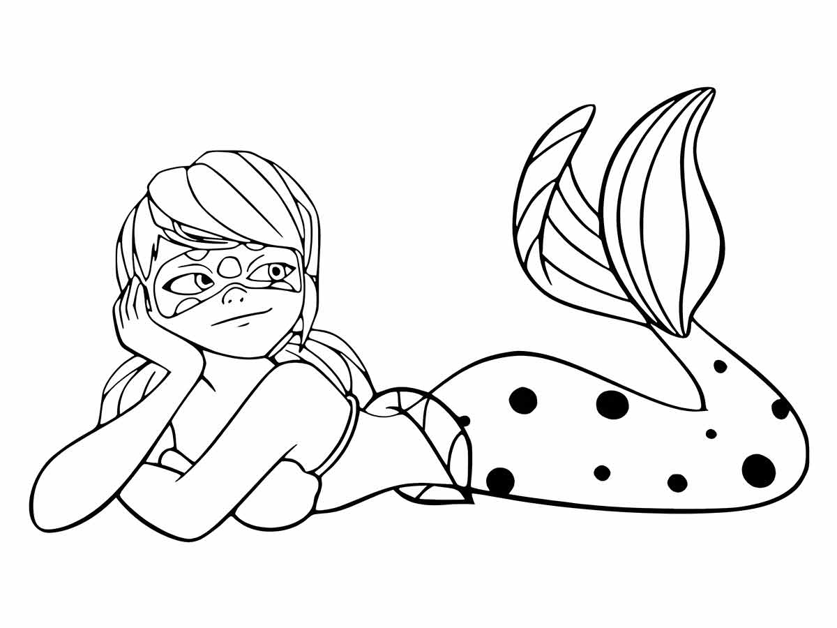 Coloring page of Marinette as a mermaid.