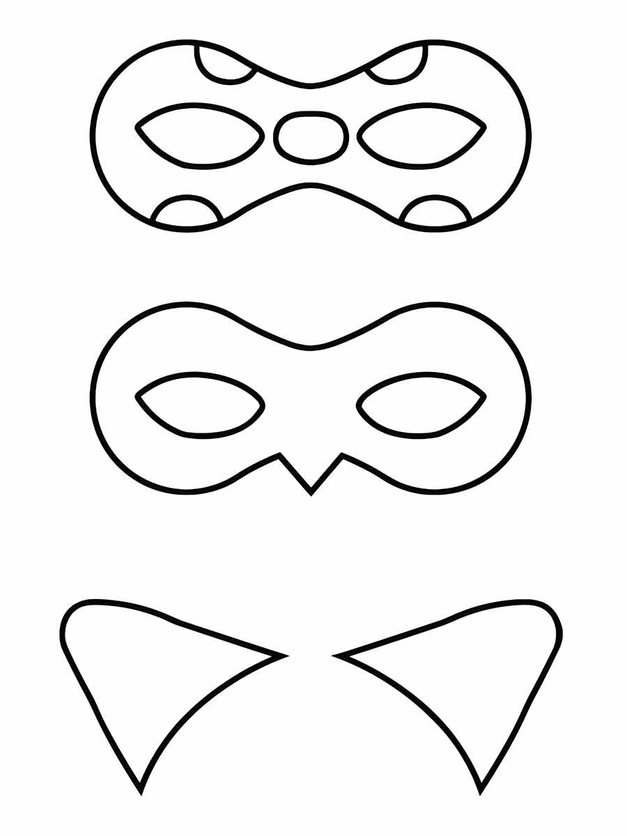 Coloring page of masks to color and cut out.