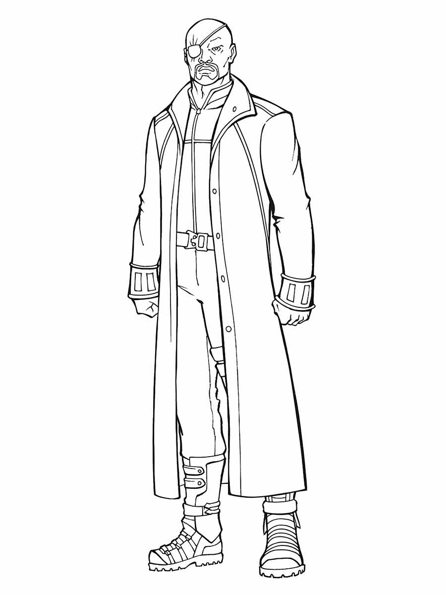 Coloring page of Nick Fury, the director of S.H.I.E.L.D.