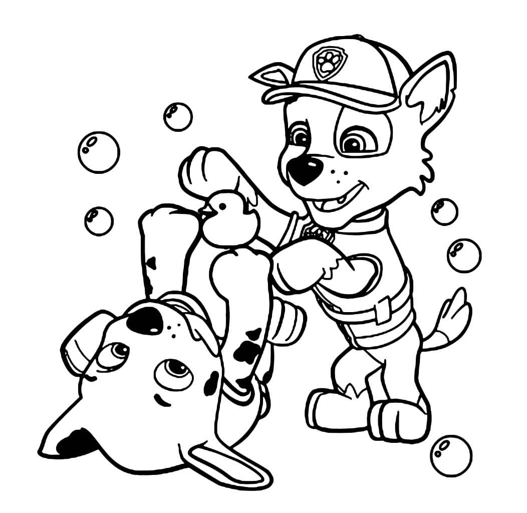 Paw Patrol coloring page featuring Marshall and Rocky