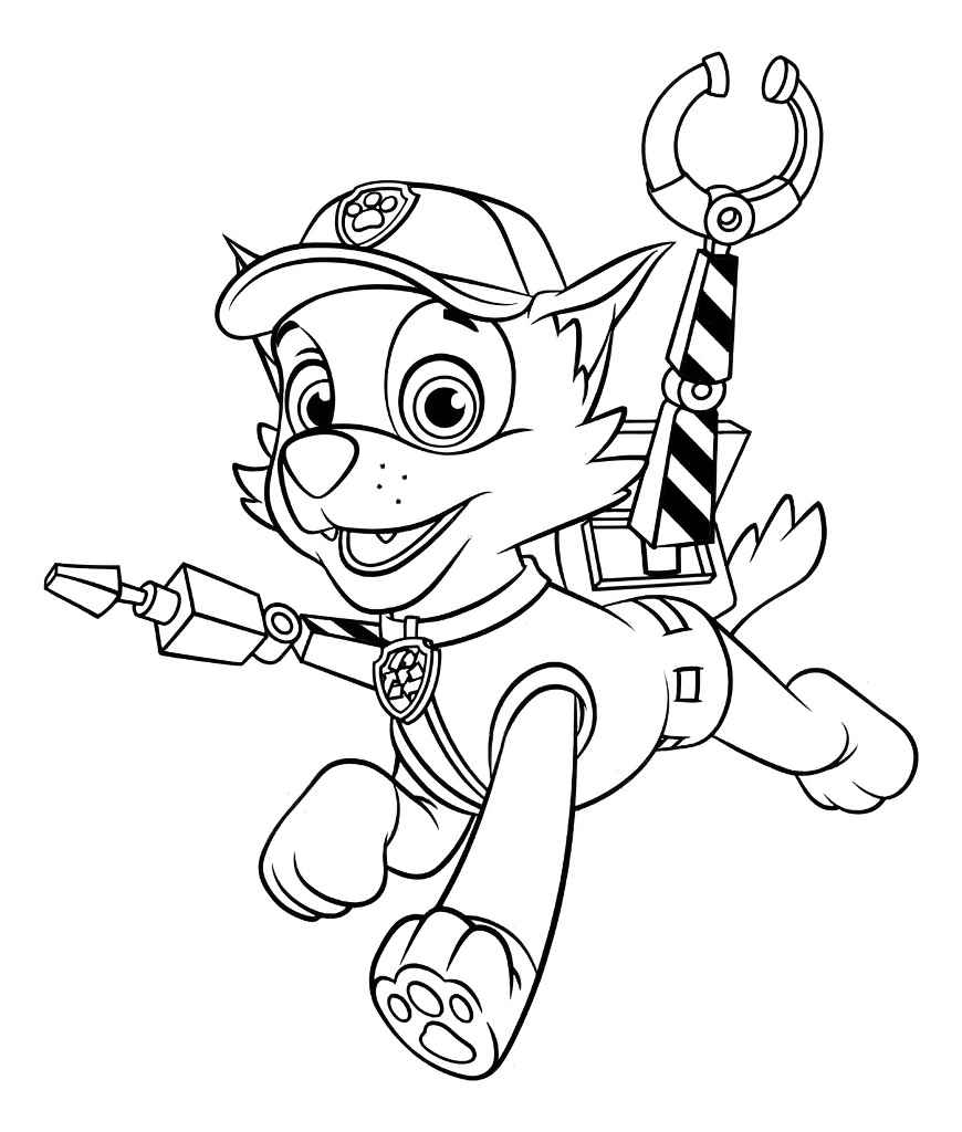 Paw Patrol coloring page of Rocky collecting items