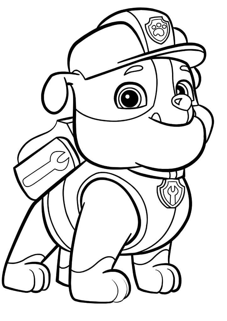 Paw Patrol coloring page featuring Rubble