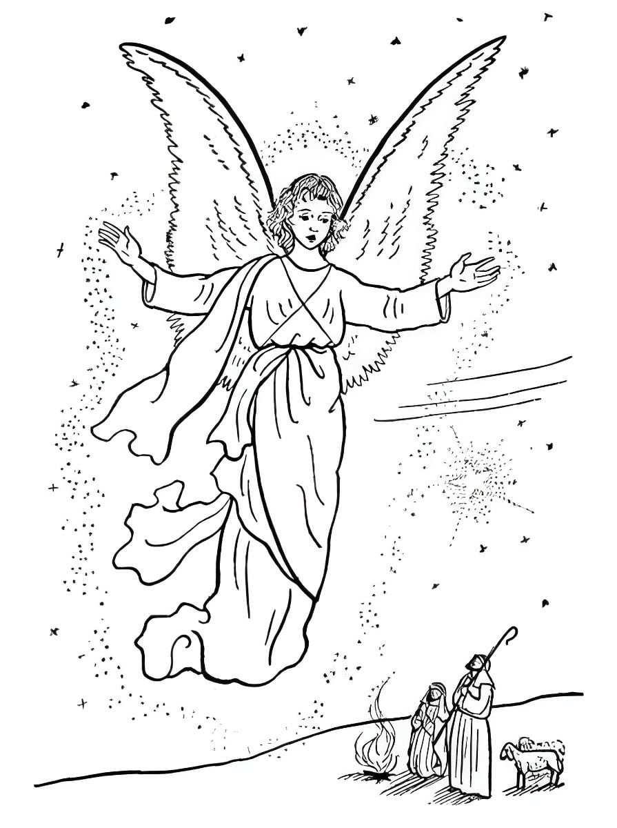 Angel coloring page of an angel appearing to a shepherd