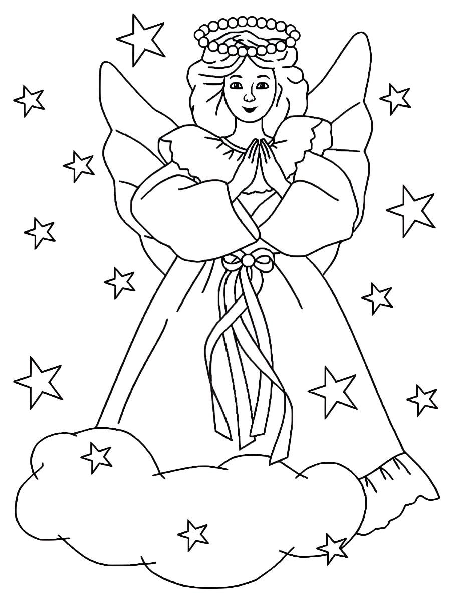 Angel with stars coloring page