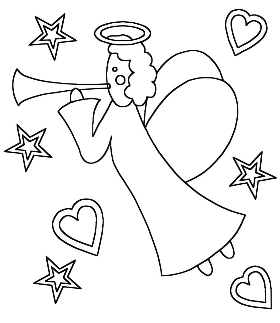 Angel playing a trumpet coloring page