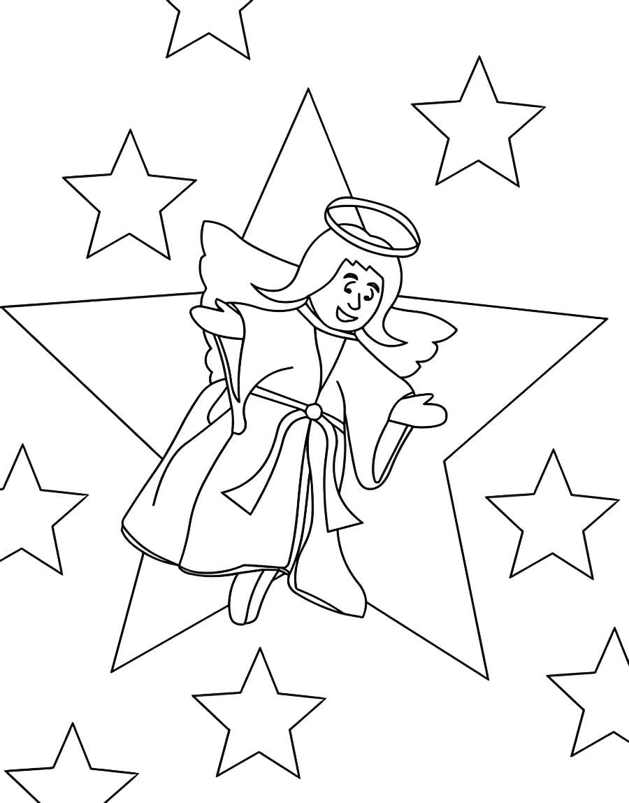 Angel next to a star coloring page