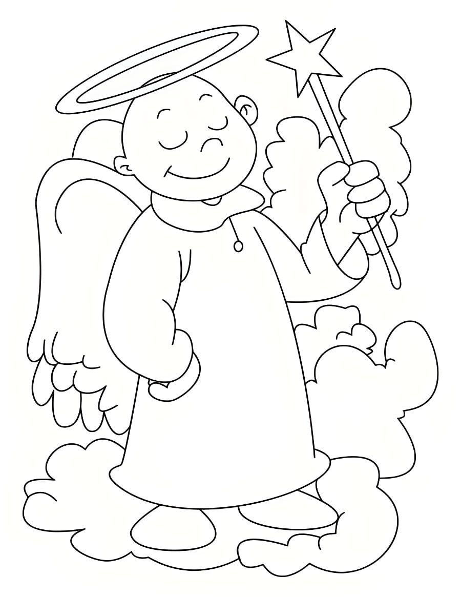 Angel with magic wand coloring page