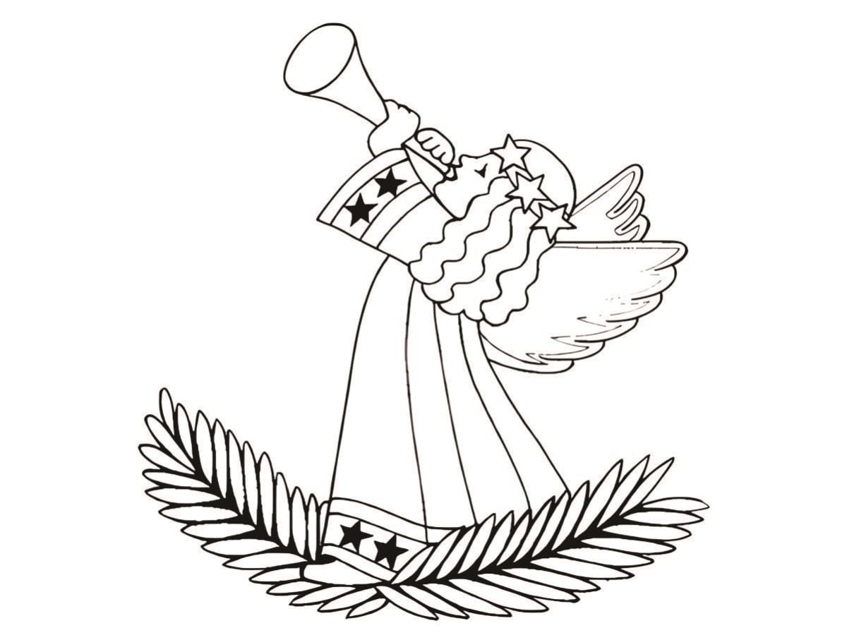 Angel coloring page of an angel playing a trumpet