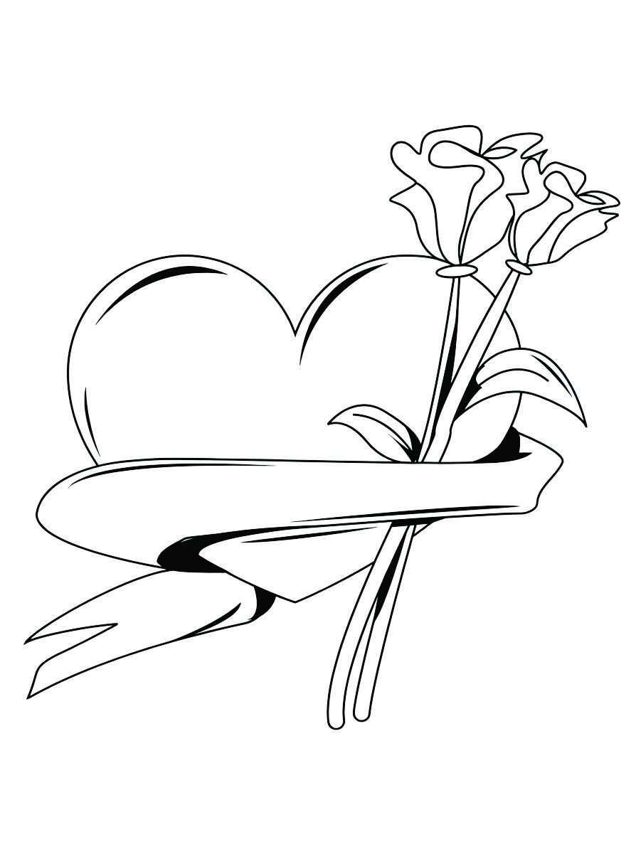 Printable heart and flowers coloring page 2