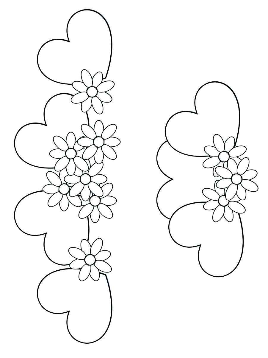 Printable heart and flowers coloring page