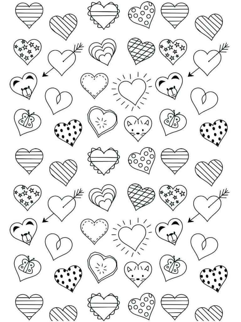 Printable heart coloring page with multiple hearts