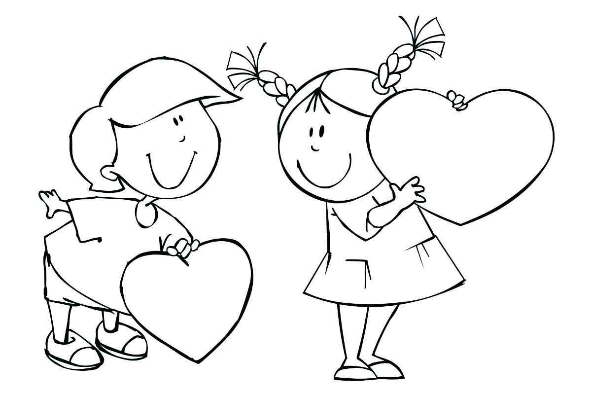 Printable heart with boys coloring page