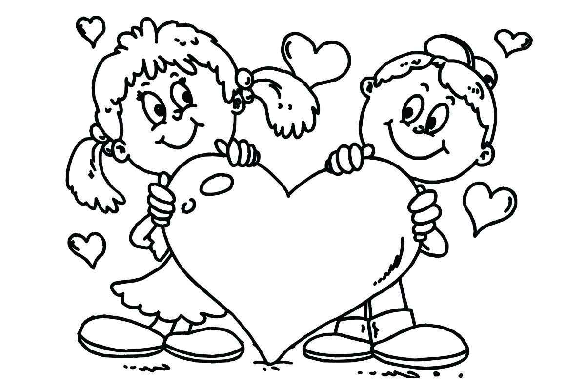 Printable heart with girls coloring page