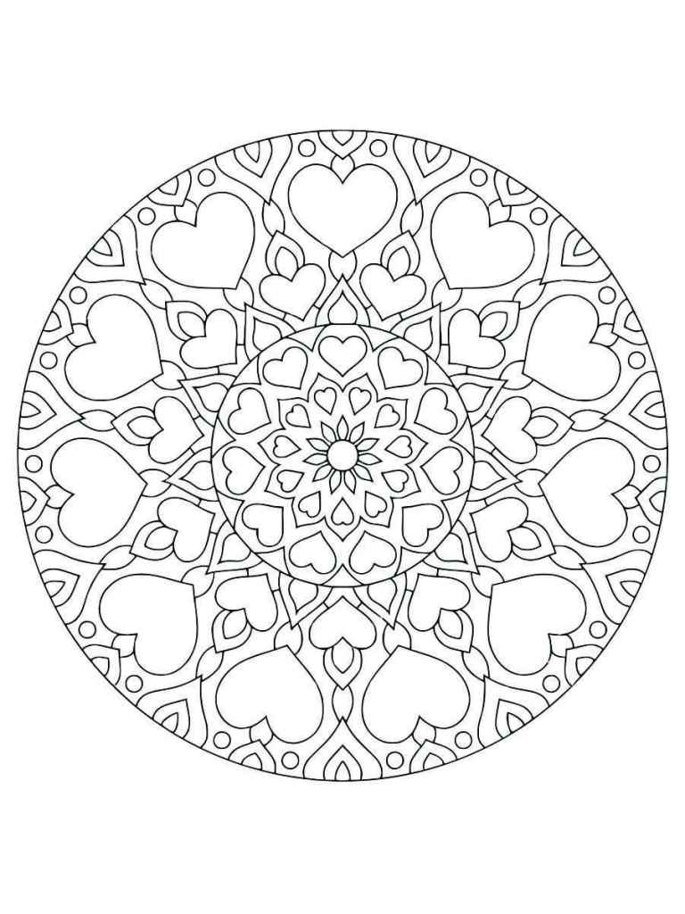 Printable mandala heart coloring page