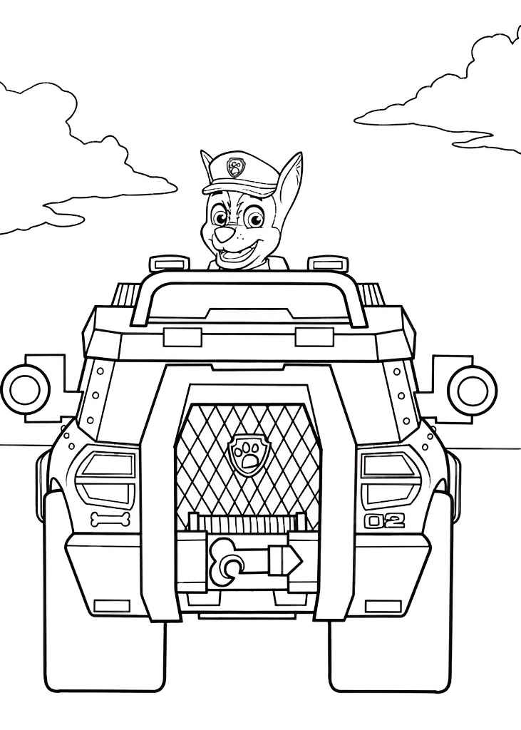 Printable Paw Patrol coloring page of Chase