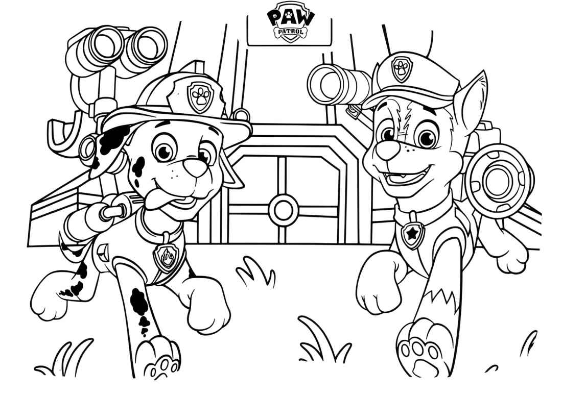 Printable Paw Patrol coloring page of Marshall and Rocky