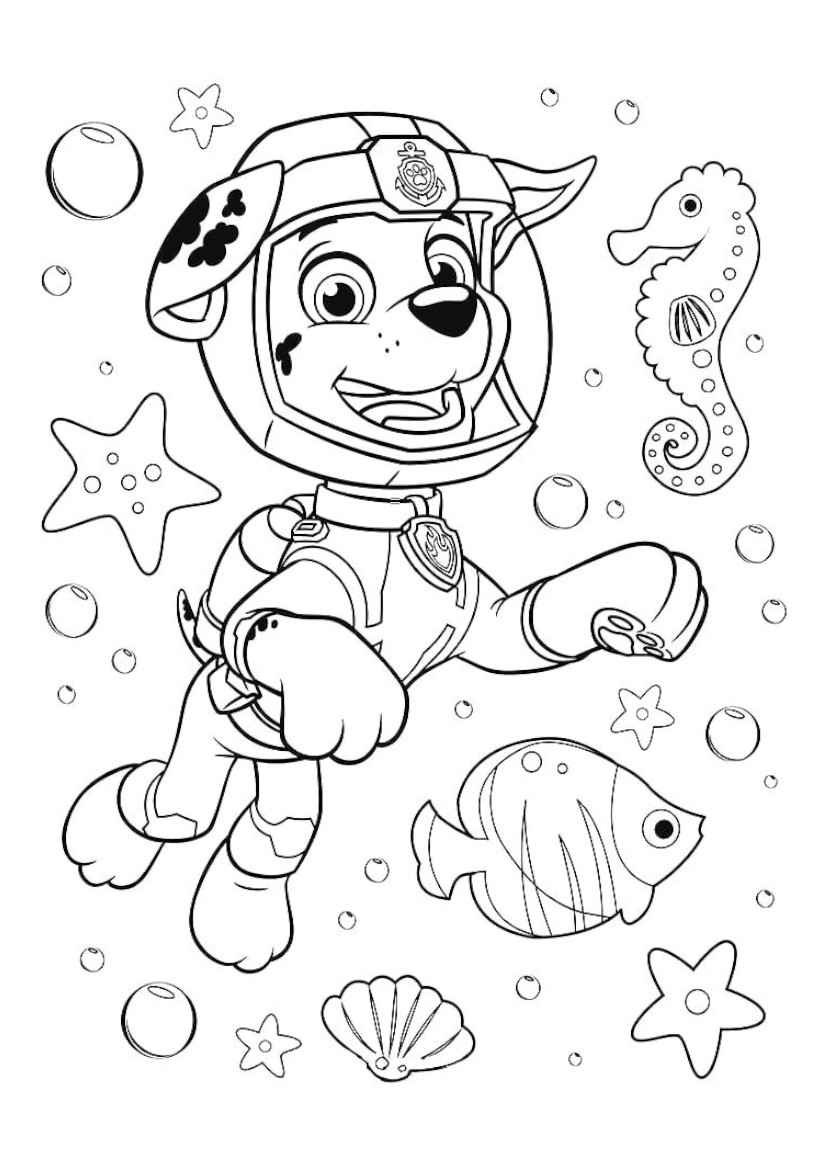 Printable Paw Patrol coloring page of Marshall