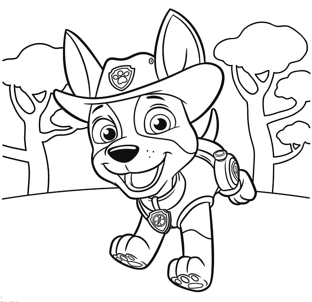 Printable Paw Patrol coloring page of Rocky recycling