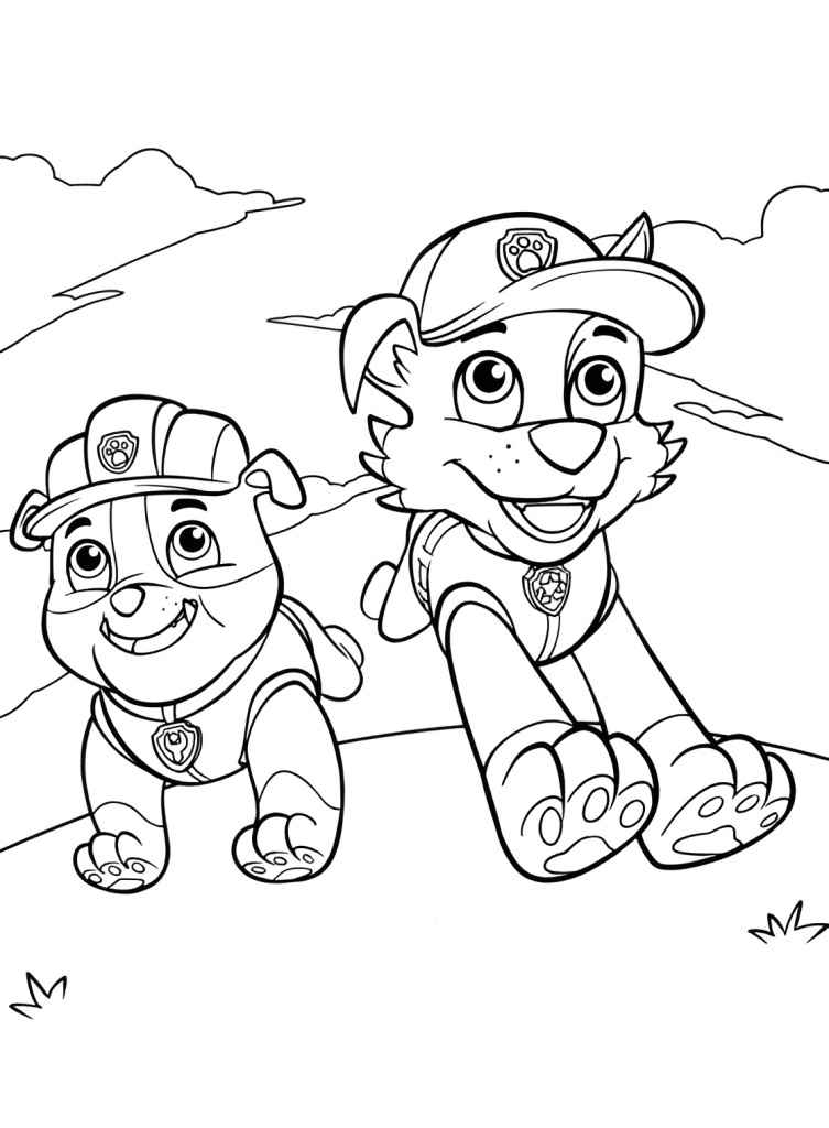 Printable Paw Patrol coloring page of Rubble and Rocky