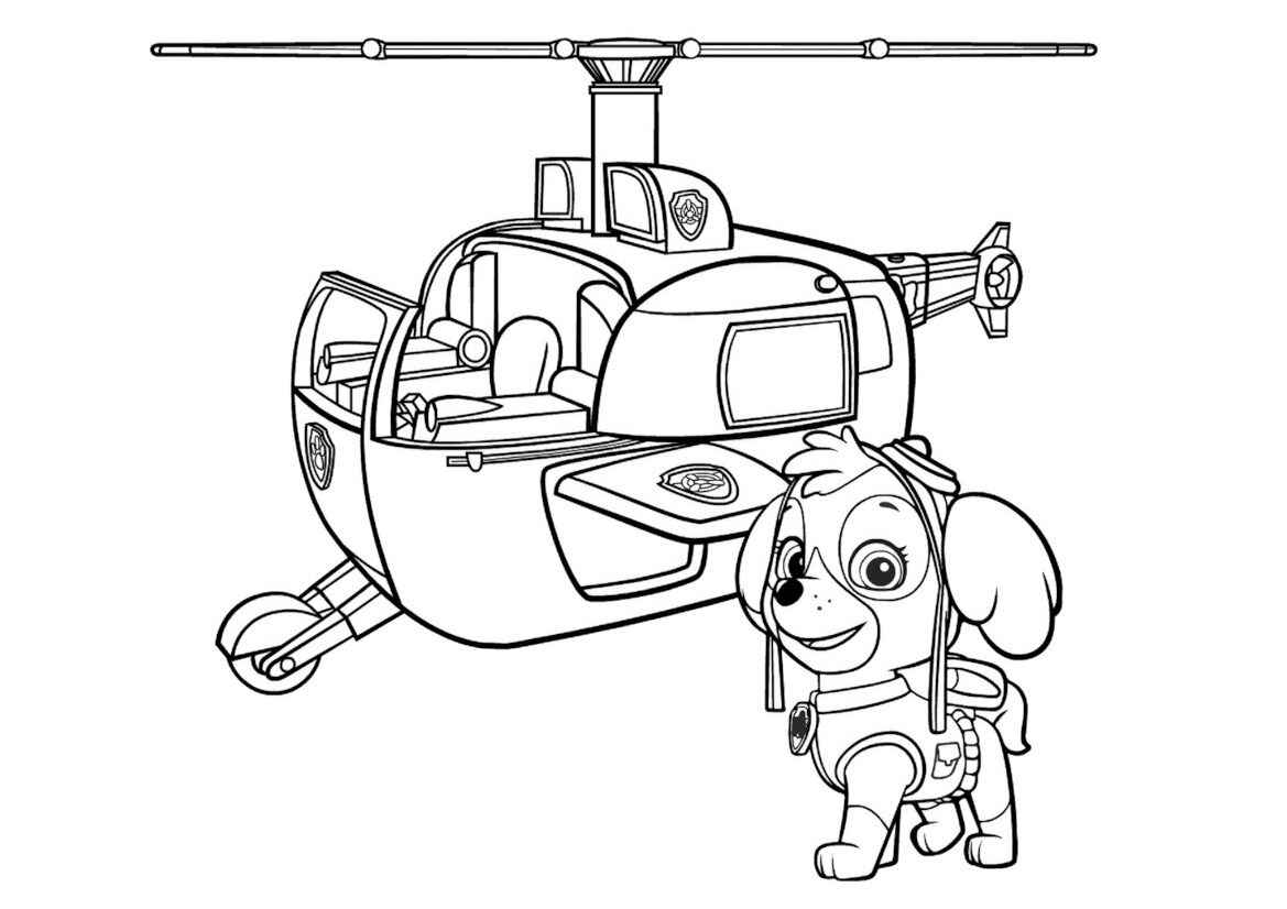 Printable Paw Patrol coloring page of Skye in a helicopter