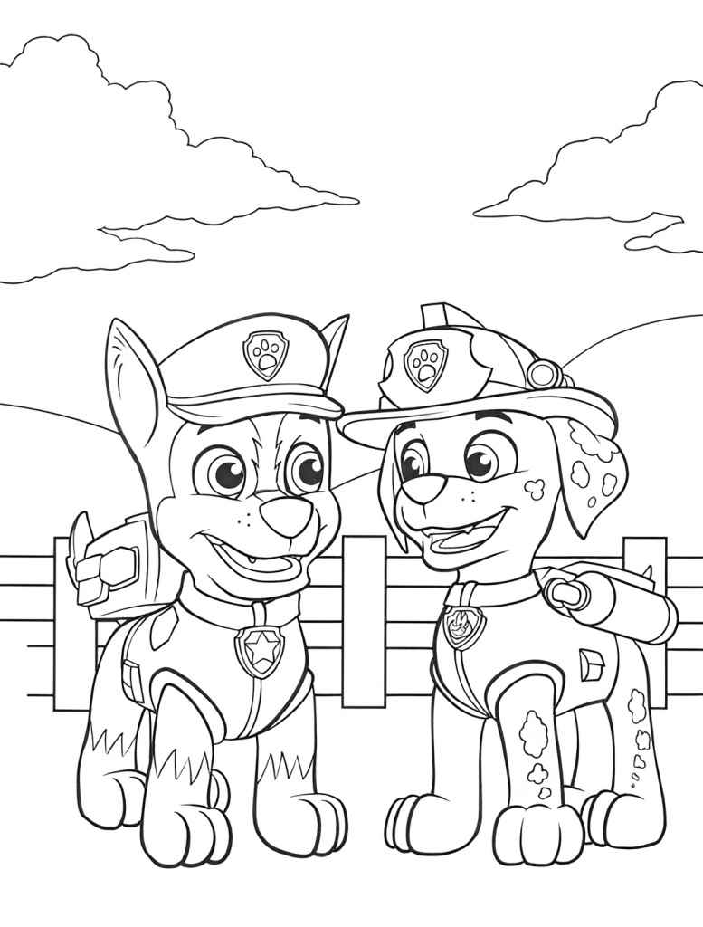 Printable Paw Patrol coloring page of Zuma and Chase