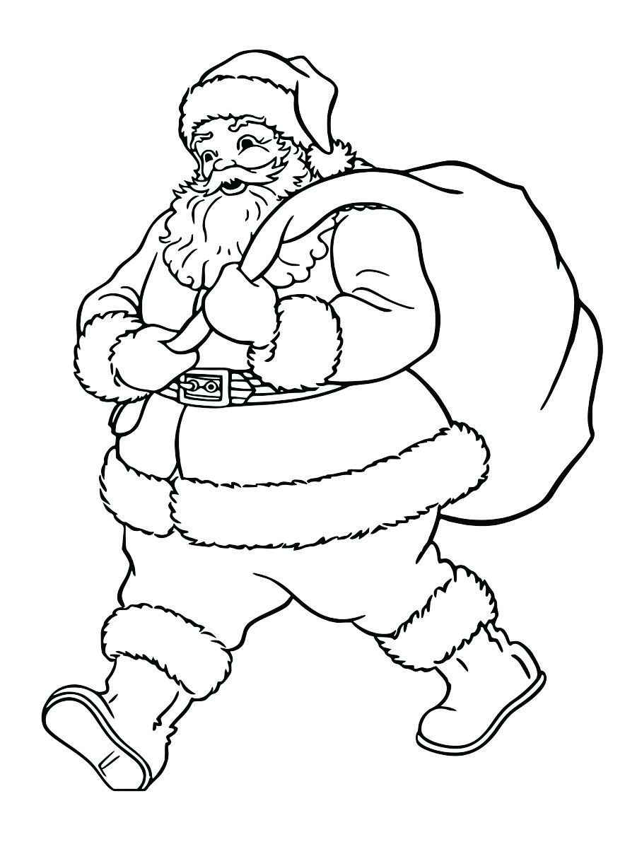 Printable coloring page of Santa Claus with a festive hat.