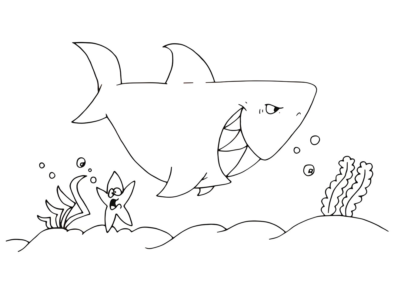 Printable coloring page of a shark.