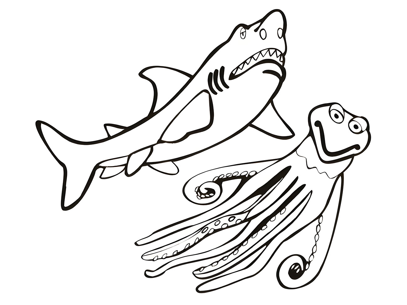 Printable coloring page of a shark.