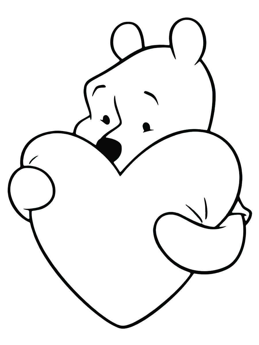 Printable teddy bear hugging heart coloring page