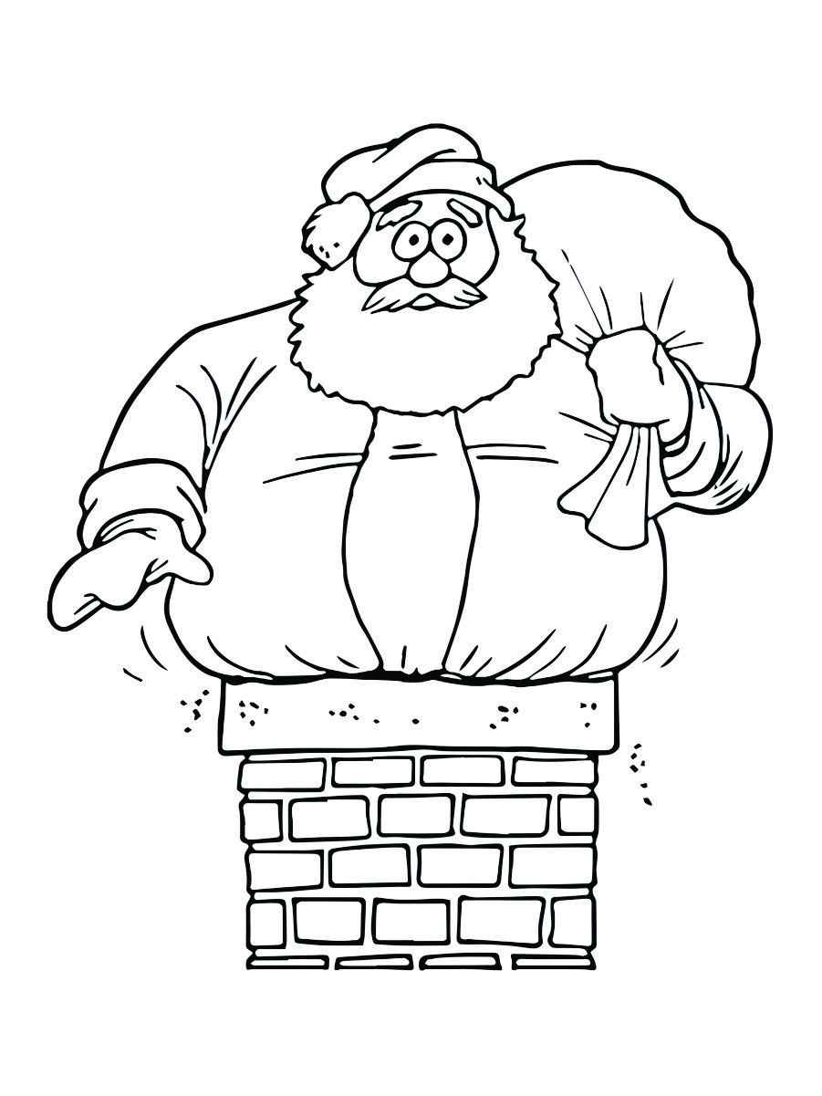 Santa Claus stuck in the chimney, ready for coloring.