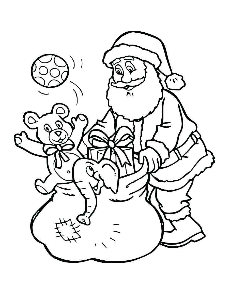 Santa Claus with a bag of gifts, ready for coloring.