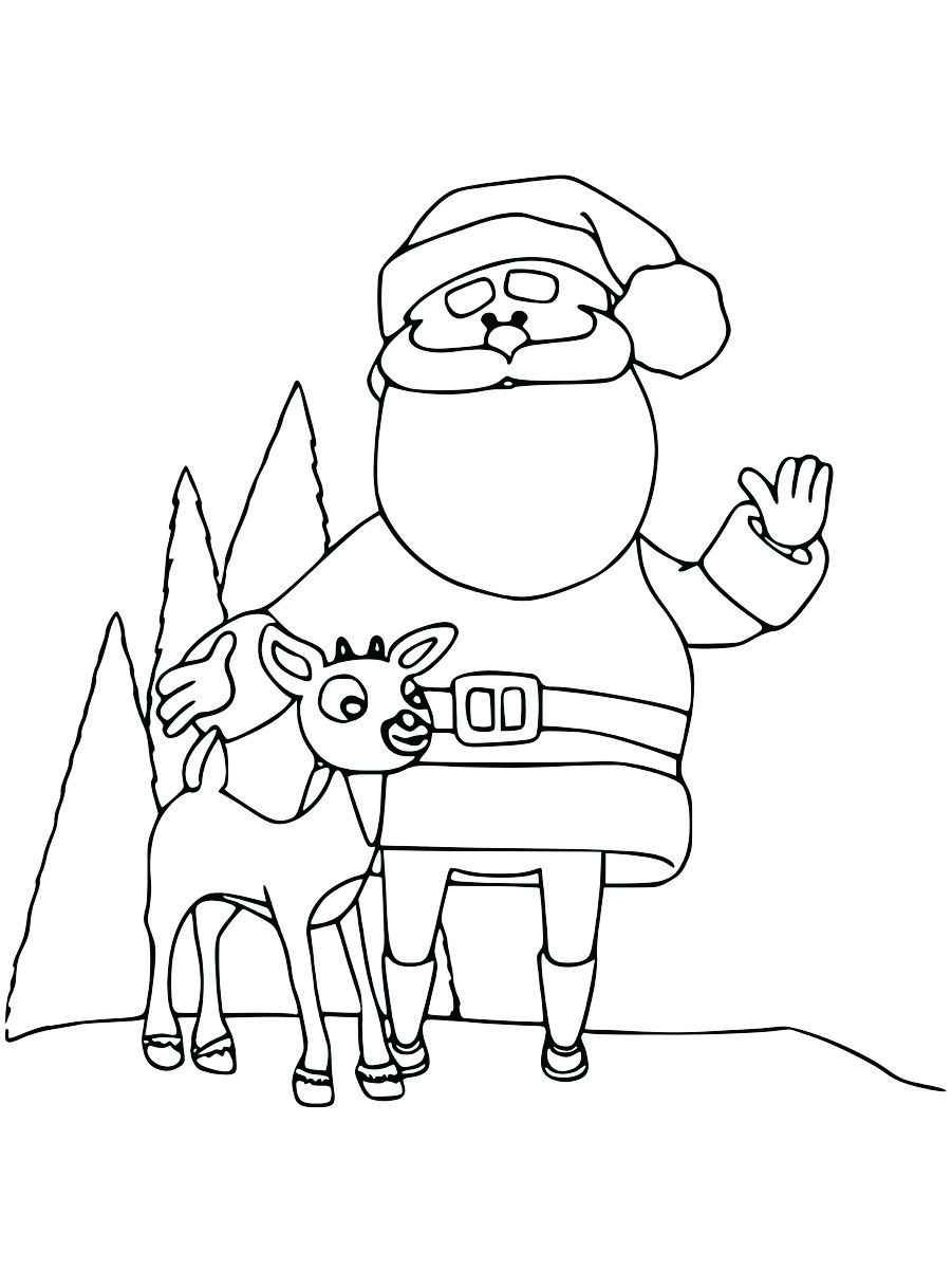 Santa Claus standing next to a reindeer, ready for coloring.