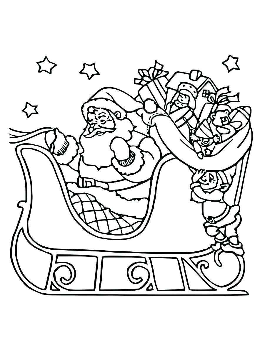 Coloring page of Santa Claus in his sleigh.