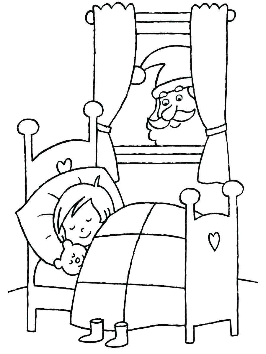 Santa Claus watching a child sleep in bed, perfect for coloring.