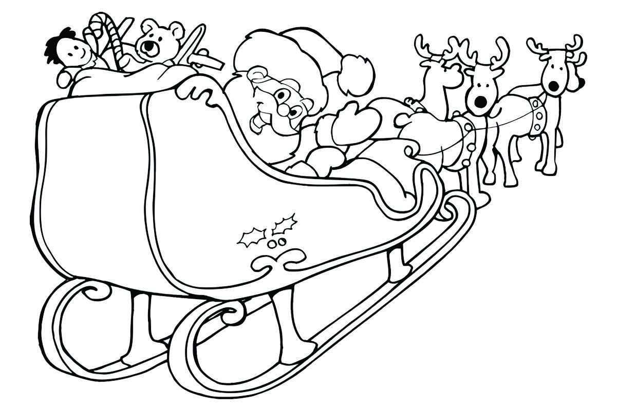 Santa Claus in his sleigh pulled by several reindeer.