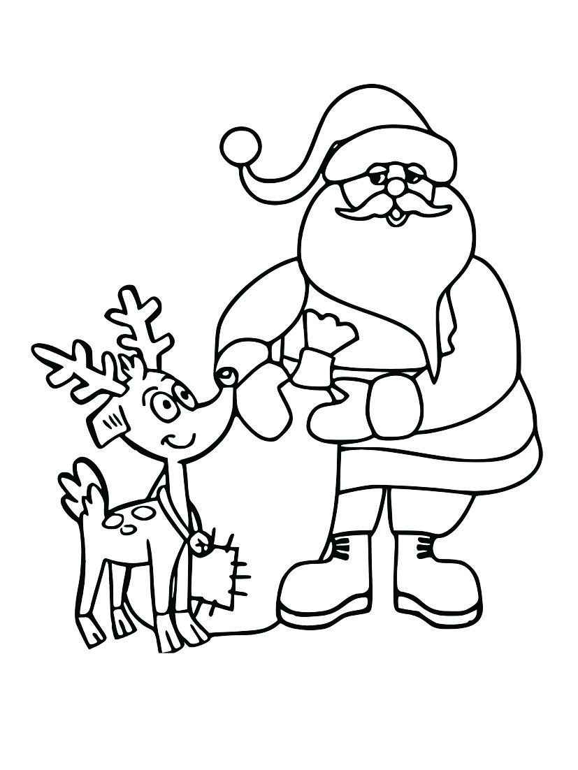 Santa Claus and a reindeer standing together.