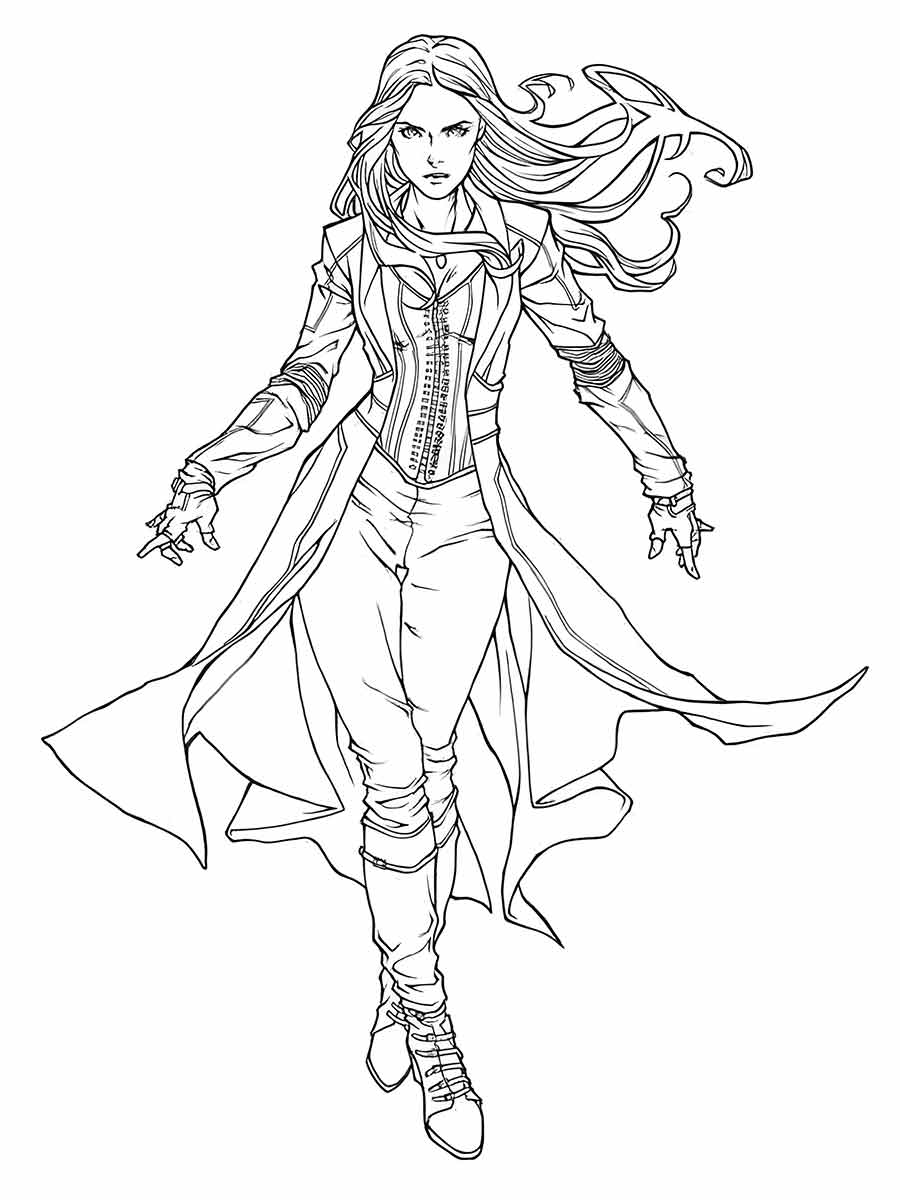 Coloring page of Scarlet Witch, an Avenger.