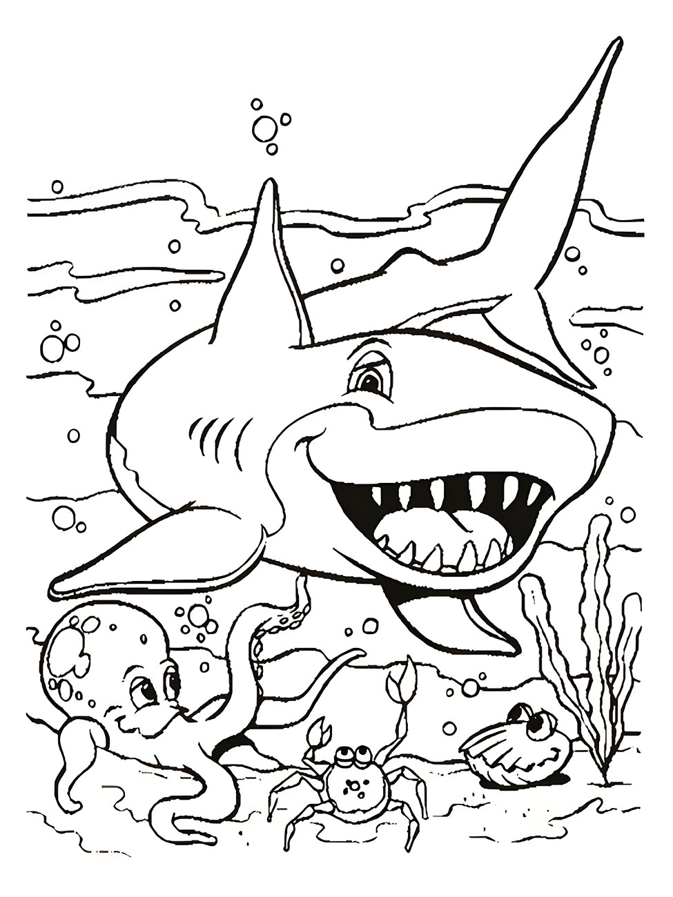 School coloring page of a shark.