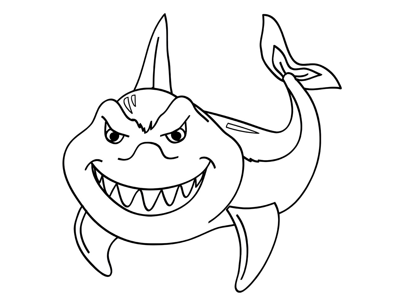 Coloring page of a shark.