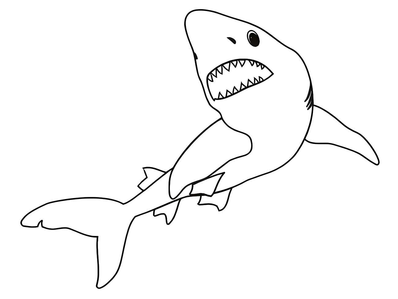 Coloring page of a shark.