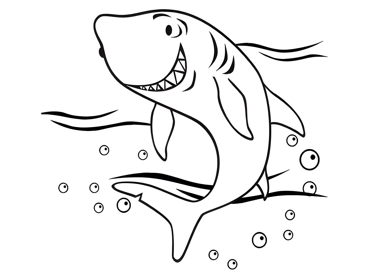 Coloring page of a shark.