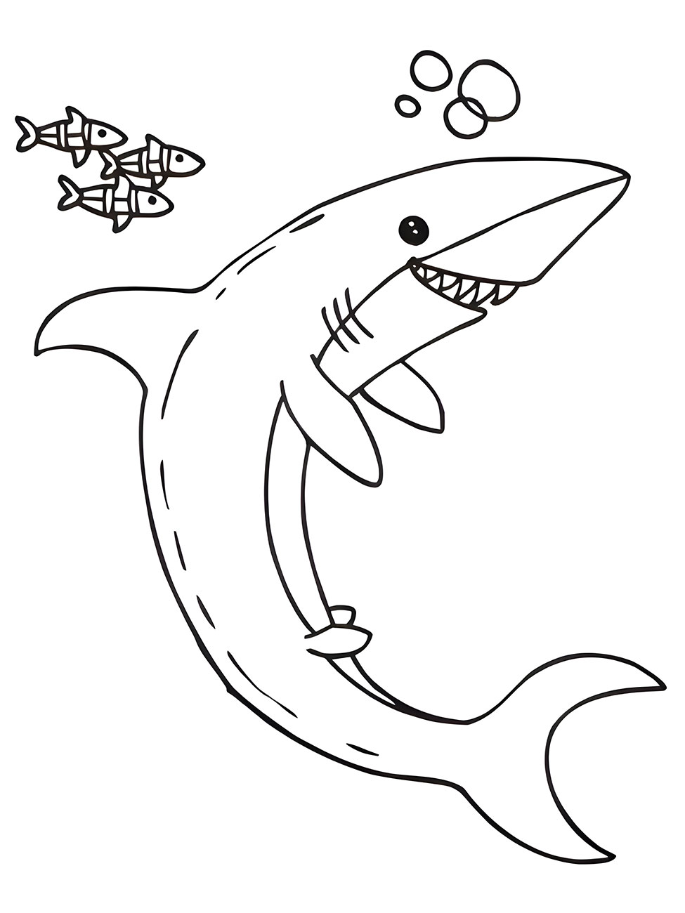 Coloring page of a shark.