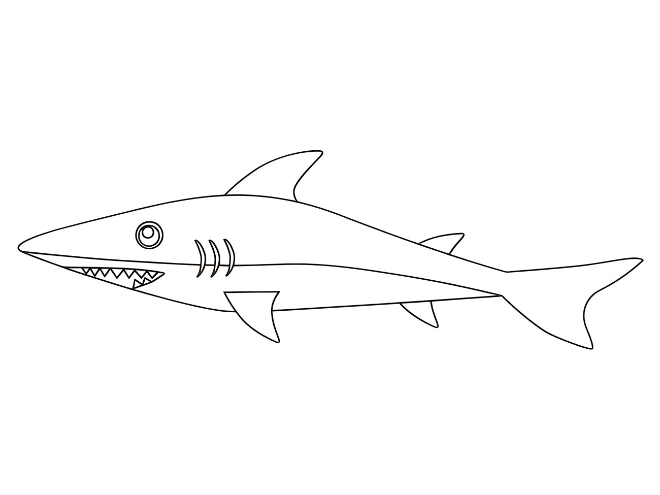 Coloring page of a shark.