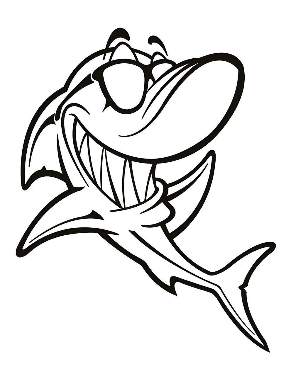 Coloring page of a shark wearing glasses.