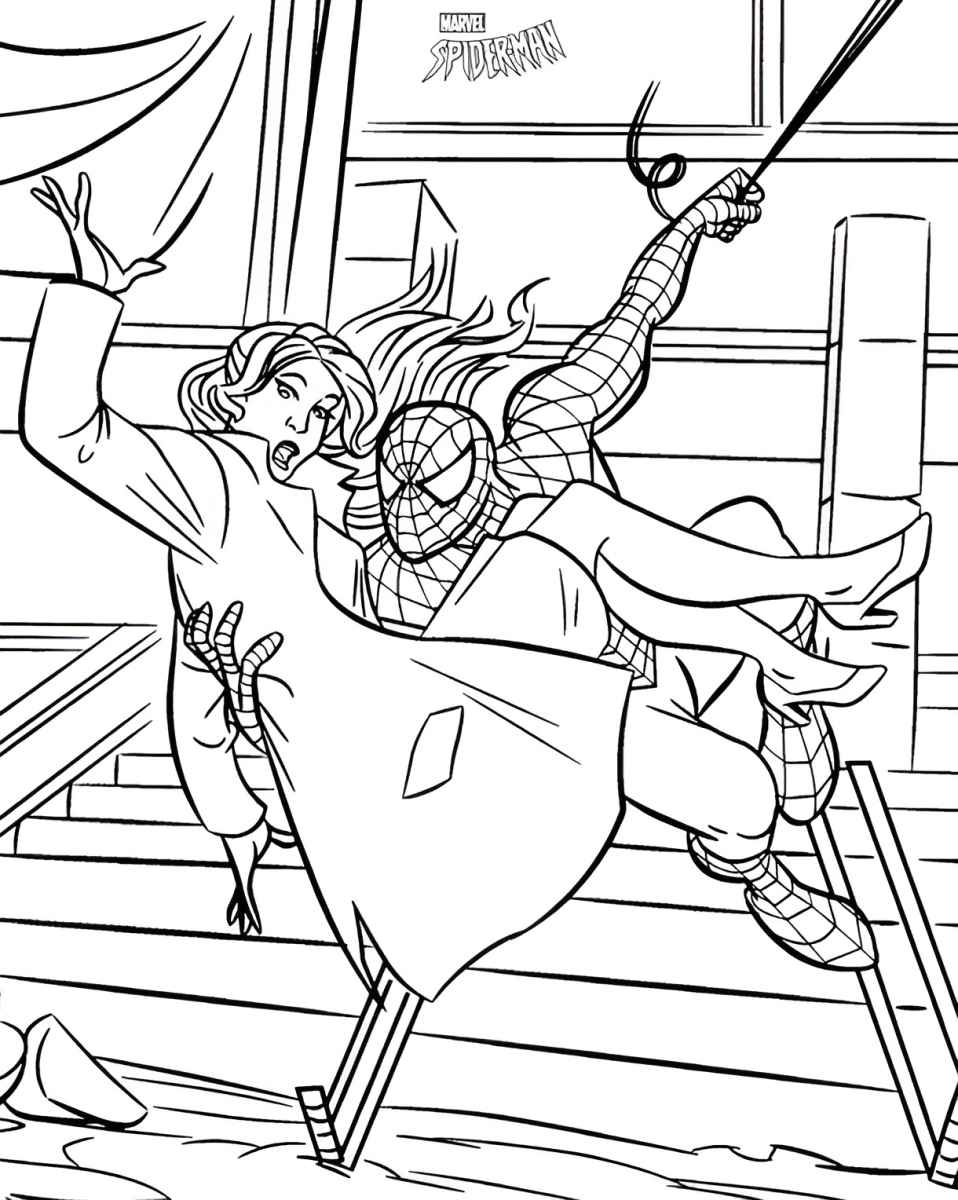 Spider-Man saving Mary Jane coloring page