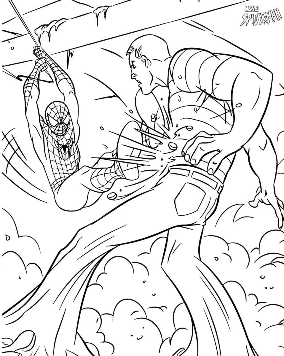 Spider-Man fighting coloring page