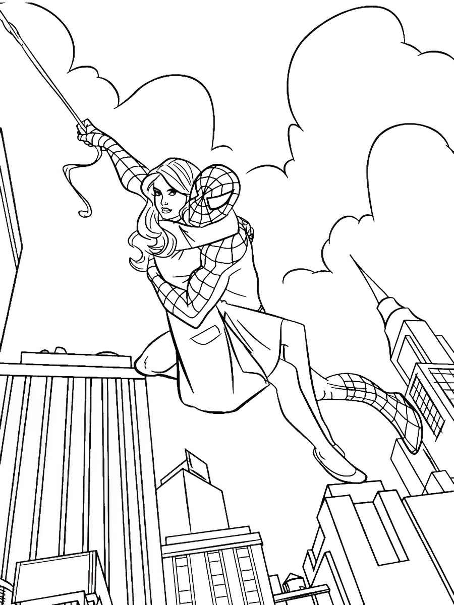 Spider-Man saving Mary Jane coloring page