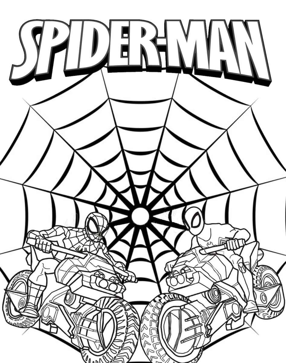 Spider-Man on motorcycle coloring page.