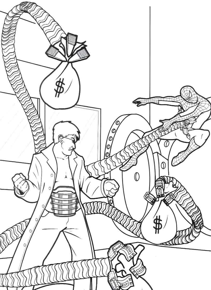 Spider-Man vs Octopus coloring page.